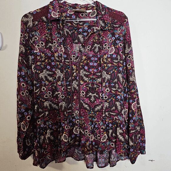 Maeve Tops - Maeve Anthropologie Floral Ruffle Hem Paisley Peasant Blouse Women's Muticolor S
